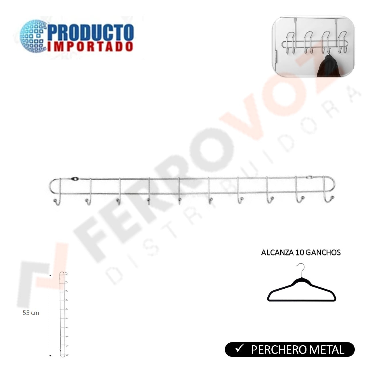 PERCHERO METAL ACERO INOX.  55CM