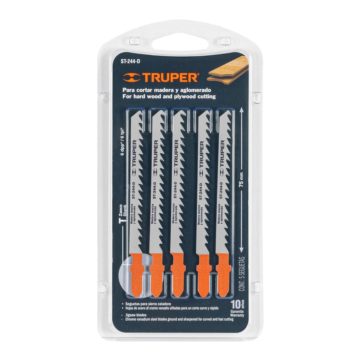 HOJA SIERRA CALADORA MADERA  BLISTER  5HOJAS "T" "TRUPER"