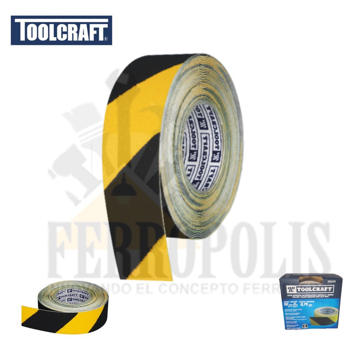 CINTA ANTIDESLIZANTE AMARILLO/NEGRO 2" X 5 MTS. "TOOLCRAFT"