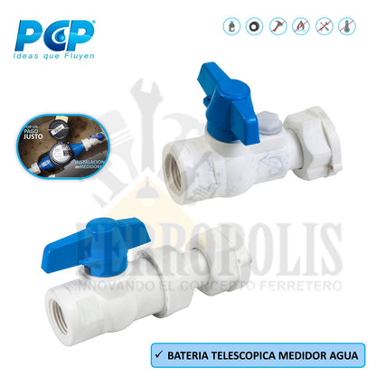KIT LLAVE PASO MEDIDOR AGUA SALIDA AUXILIAR PESADOP 1/2" x 3/4" "PCP"