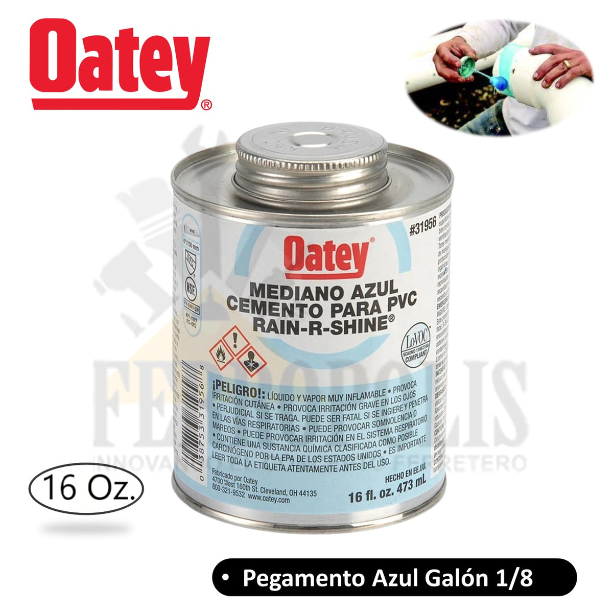 PEGAMENTO TUBO AZUL C/BROCHA 1/8" 16 OZ "OATEY"