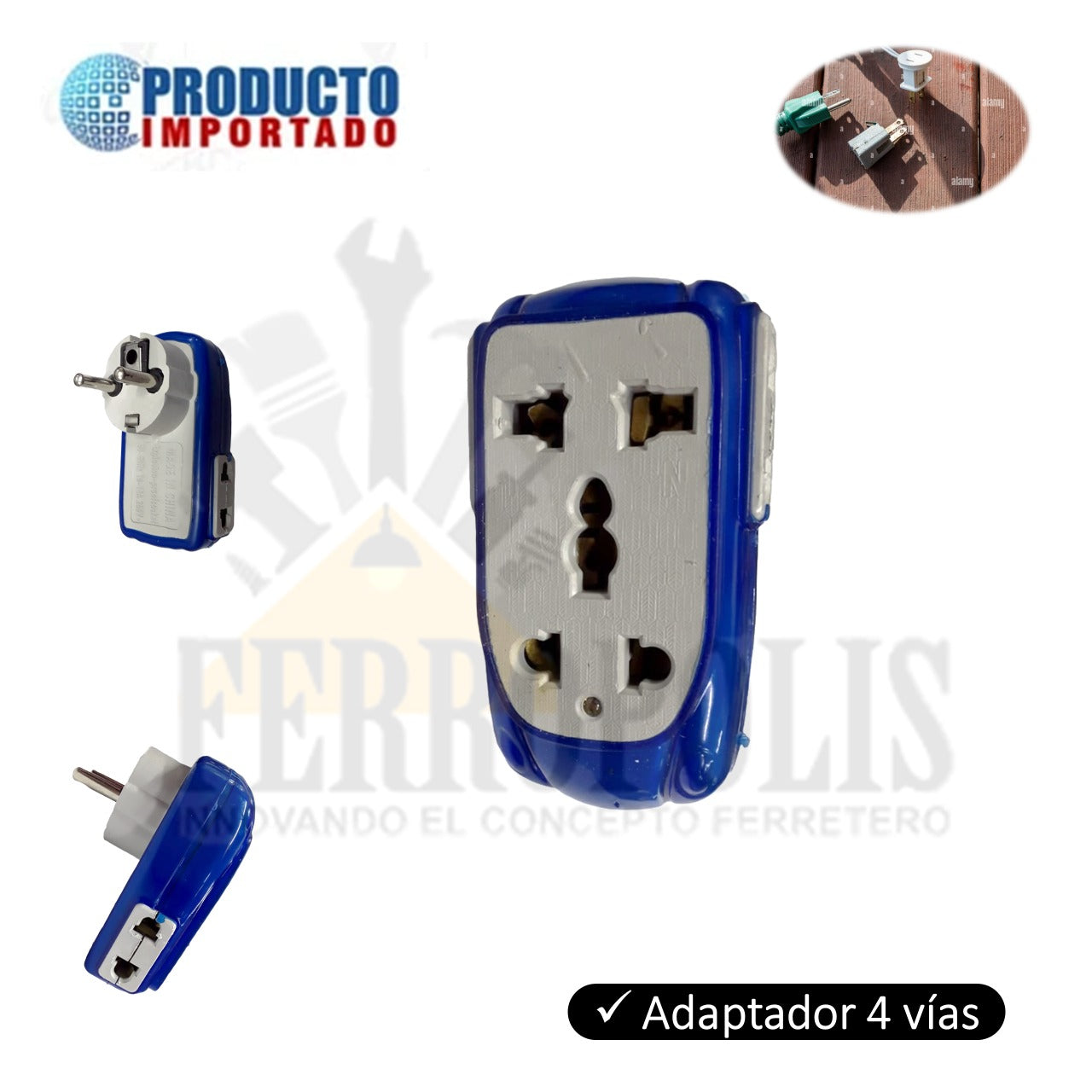 ADAPTADOR ENCHUFE 4 VIAS AZUL
