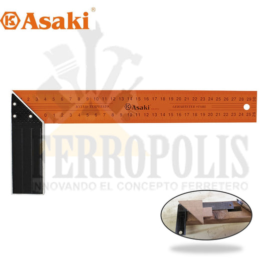 ESCUADRA CARPINTERO 8" NARANJA ASAKI