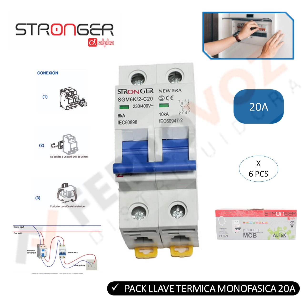 LLAVE TERMICA MONOFASICA 20A "STRONGER ALFA"