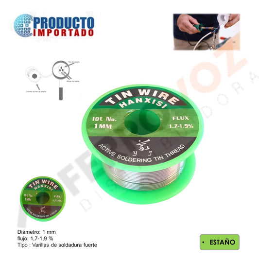 ROLLO ESTAÑO SOLDAR 5mts X 1mm