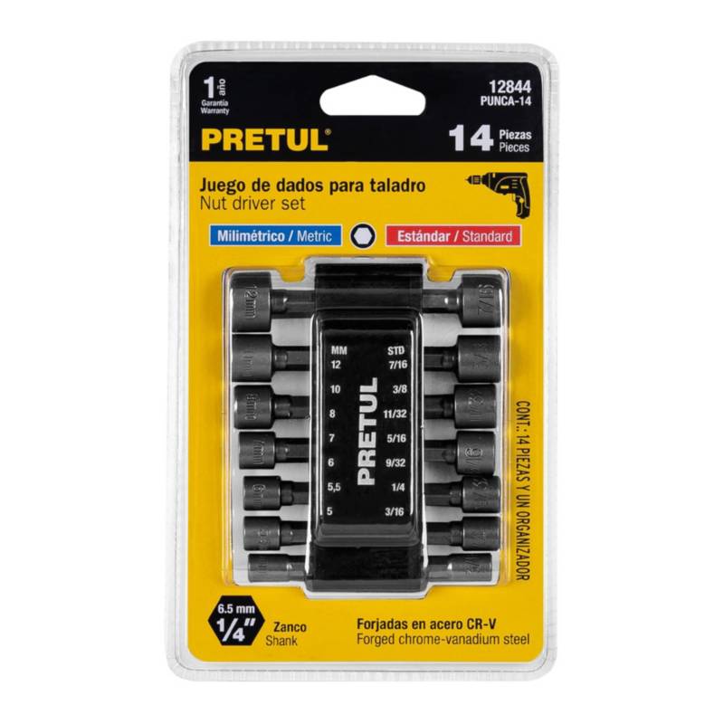 JUEGO DADOS TALADRO (14 PCS) "PRETUL"