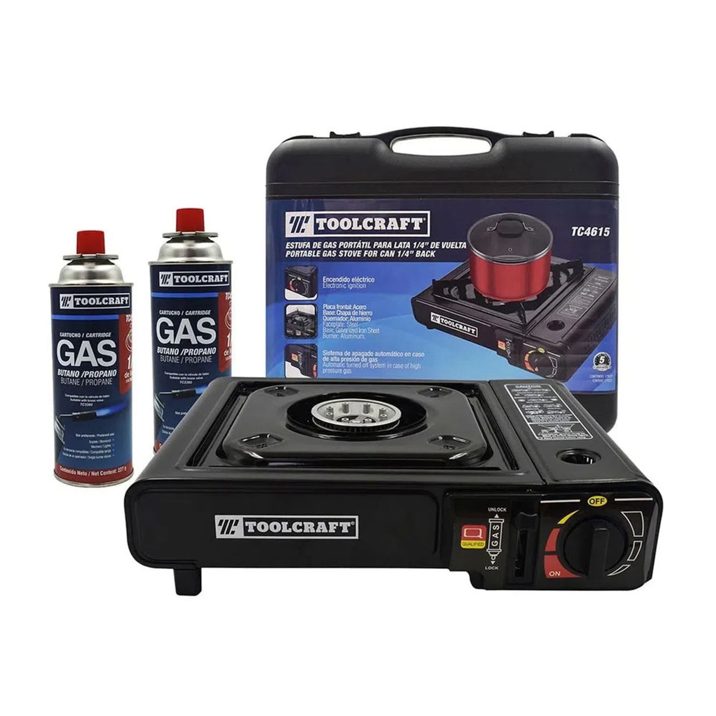 COCINA PORTATIL GAS PROPANO "TOOLCRAFT" NO INC. LATAS GAS BUTANO