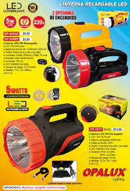 LINTERNA LED 5W RECARGABLE ROJO "OPALUX"