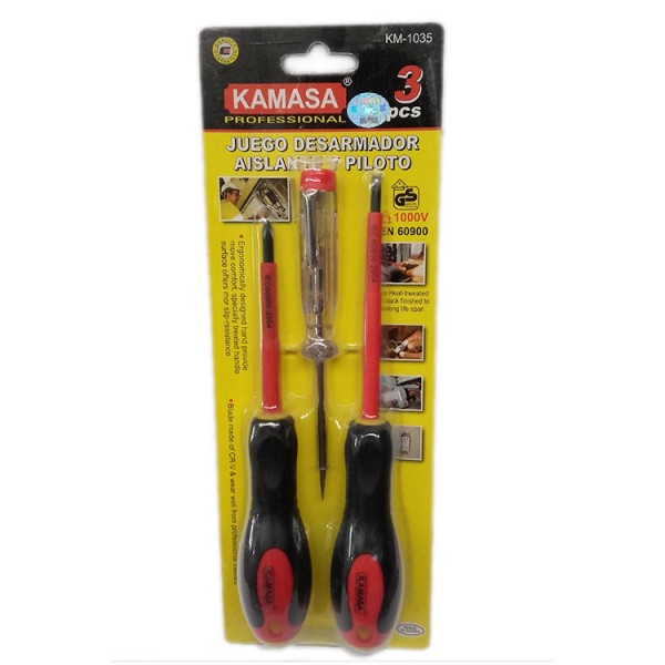 JUEGO DESARMADOR AISLANTE PILOTO X3PCS "KAMASA"
