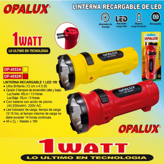 LINTERNA 1 LED RECARGABLE 1W "OPALUX"