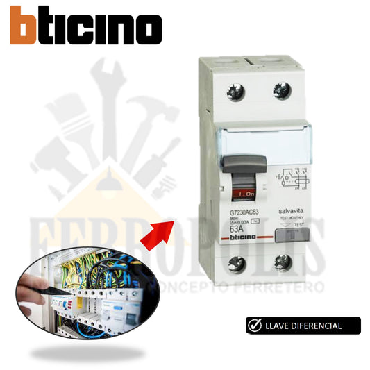 LLAVE DIFERENCIAL MONOFASICO 25A "BTICINO"