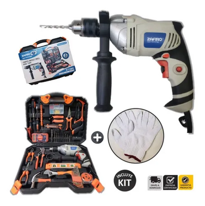 Kit Taladro Percutor 650w 158 Pcs Zafiro Uso Rudo