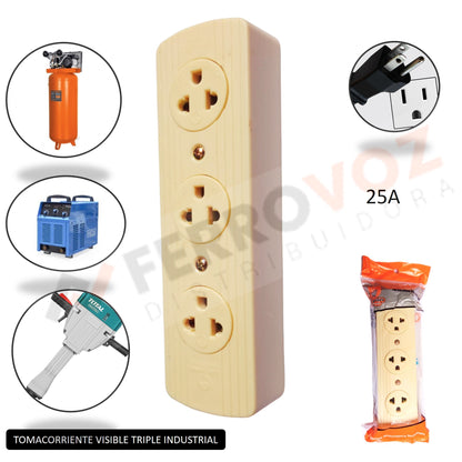 TOMACORRIENTE VISIBLE TRIPLE INDUSTRIAL 25A